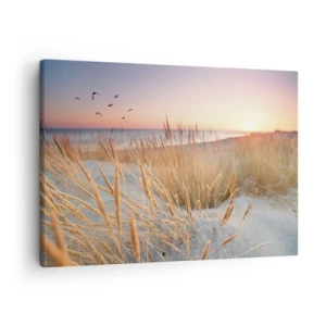 Vászonkép - Naplemente strand magas fűvel - 70x50cm - A balti altatódal - Modern fali dekoráció nappalihoz és hálószobához ARTTOR