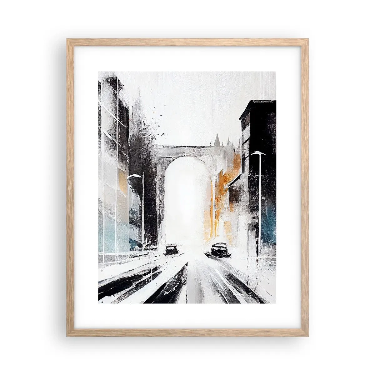 Poszter világos tölgy keretben - Várostanulmány: építészet és mozgás - 40x50 cm