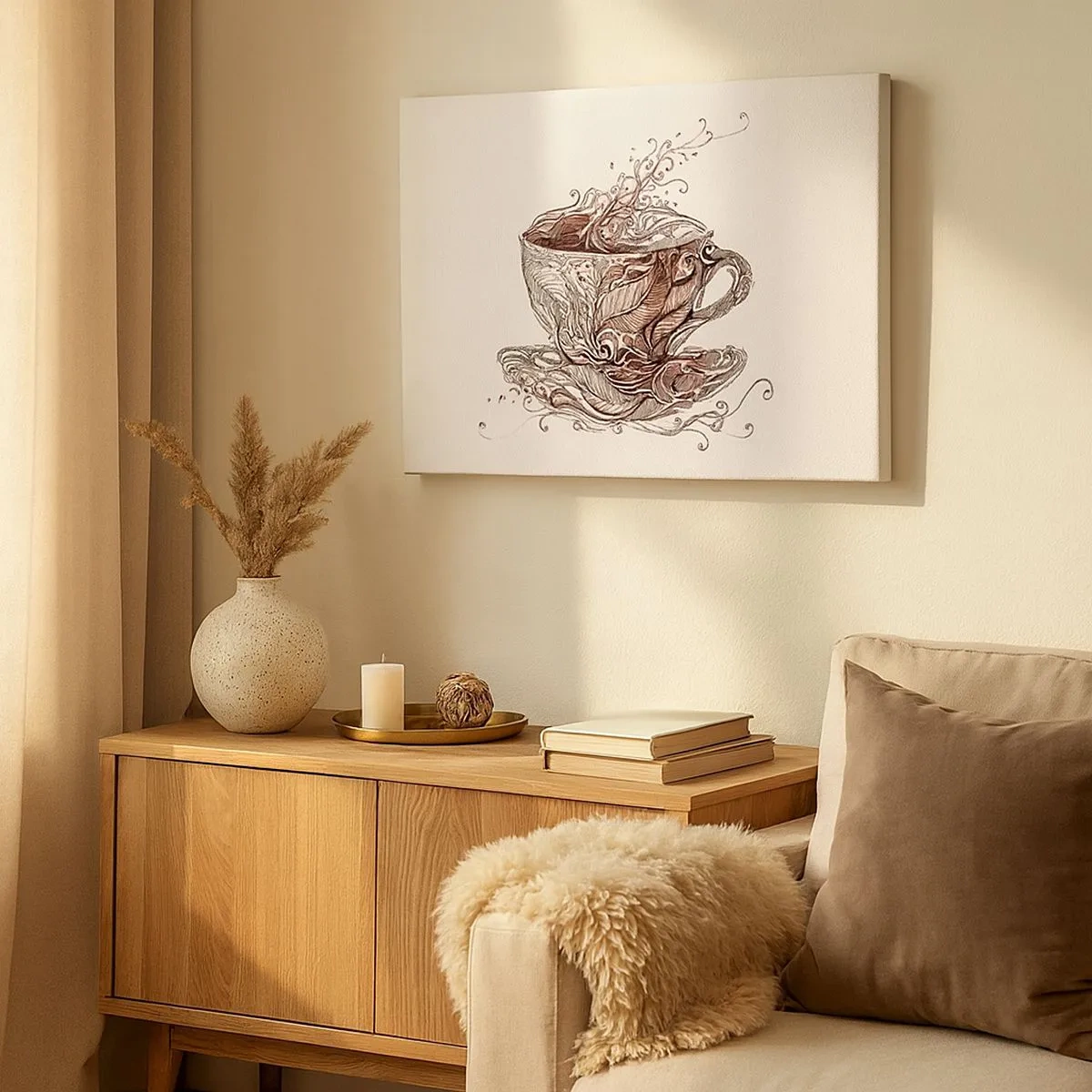 Vászonkép - Dekoratív kávéscsésze művészi mintával - 70x50cm - Tea mindenre jó - Modern fali dekoráció nappalihoz és hálószobához ARTTOR