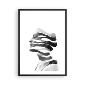 Poszter fehér keretben - Fekete-fehér portré egy nőről minimalista stílusban - 50x70cm - Szürreális portré - Modern fali dekoráció nappalihoz és hálószobához ARTTOR