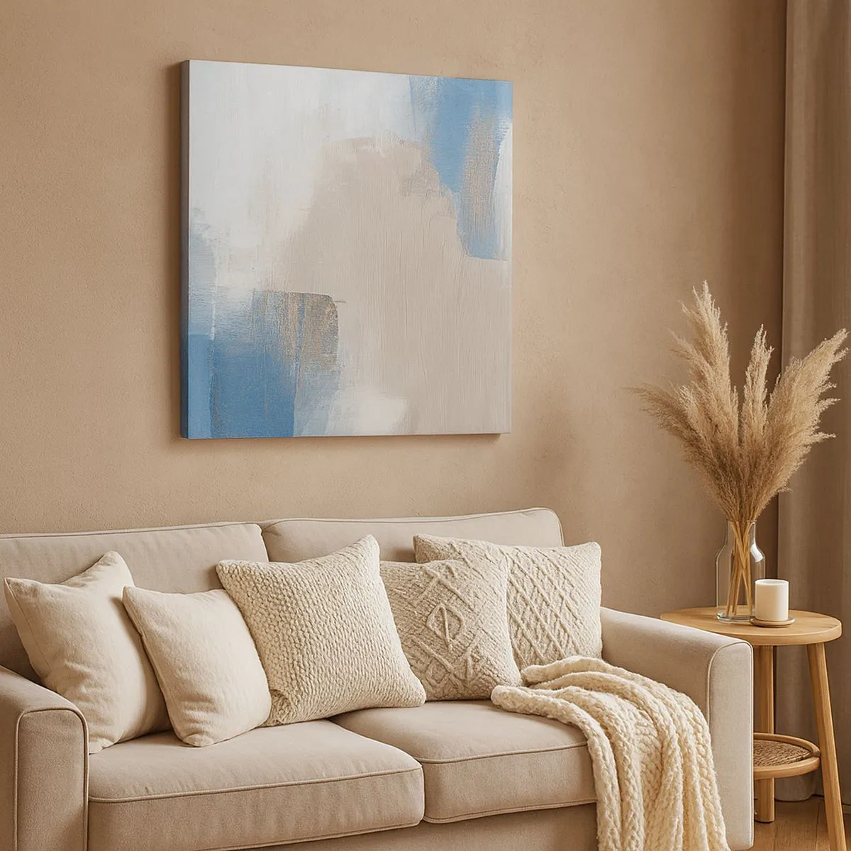 Vászonkép - Rózsaszín absztrakció egy kék fátyol mögött - 30x30 cm