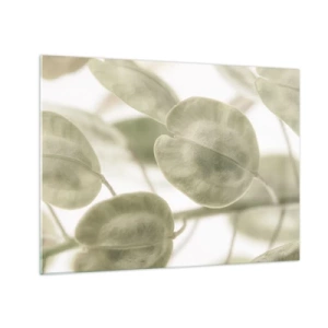 Üveg kép - Közeli kép a lágy pasztellzöld árnyalatú levelekről - 70x50cm - Kezdetben levelek voltak... - Modern fali dekoráció nappalihoz és hálószobához ARTTOR