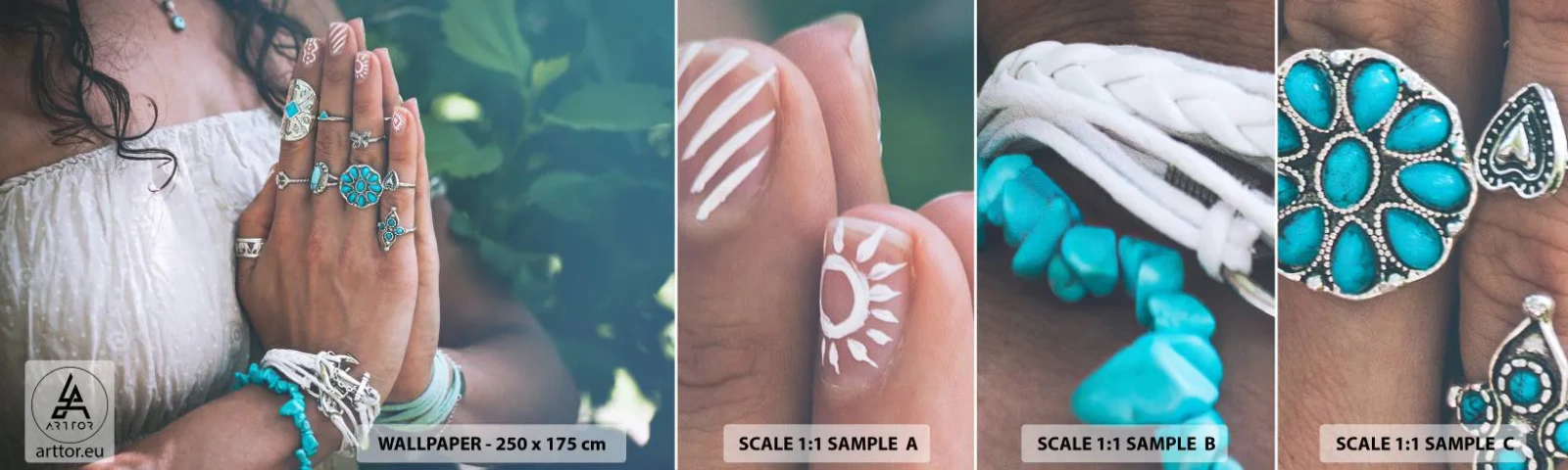 Fotótapéta Minta Standard Eco - Üdvözöljük a lét középpontjában - Nő, Ékszerek, Boho - 100x30 cm