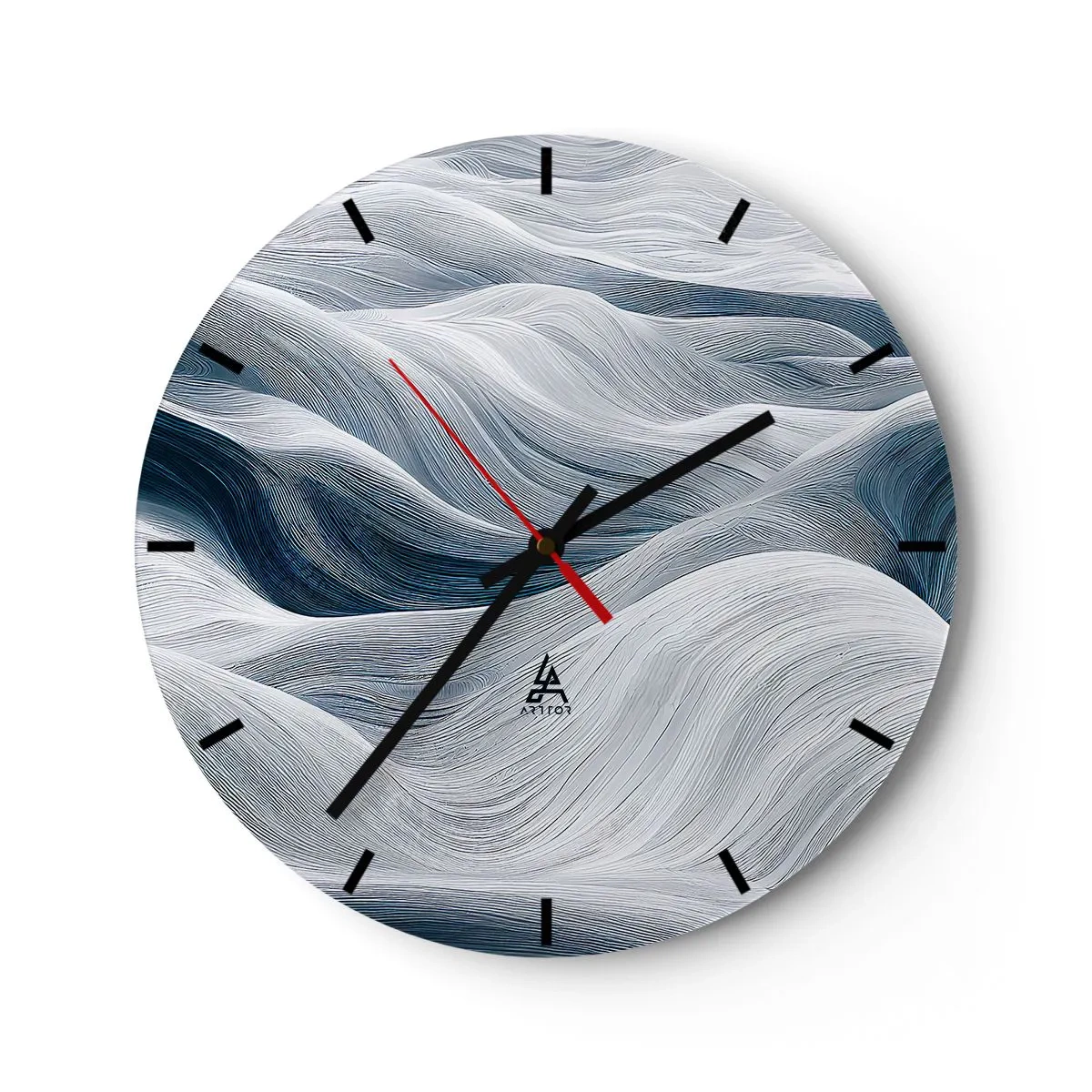 Falióra, Óra - Grafikus, hullámos vonalak fehér és kék árnyalatokban - 30x30cm - Fehéres kék hullámok - Modern fali dekoráció nappalihoz, konyhához és hálószobához ARTTOR