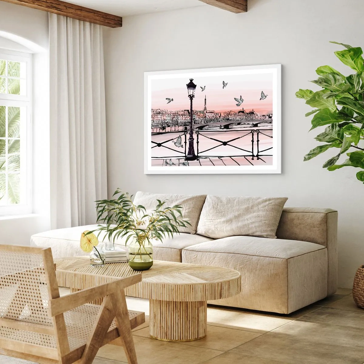 Poszter fekete keretben - Párizs háztetői fölött - 70x50 cm