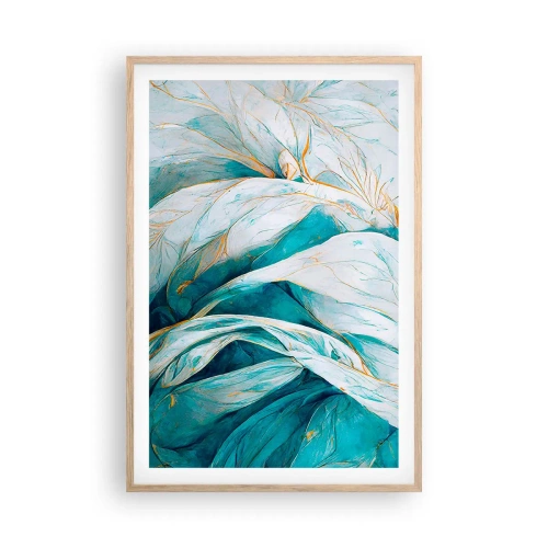 Poszter világos tölgy keretben - Kék absztrakció arany motívummal - 61x91 cm