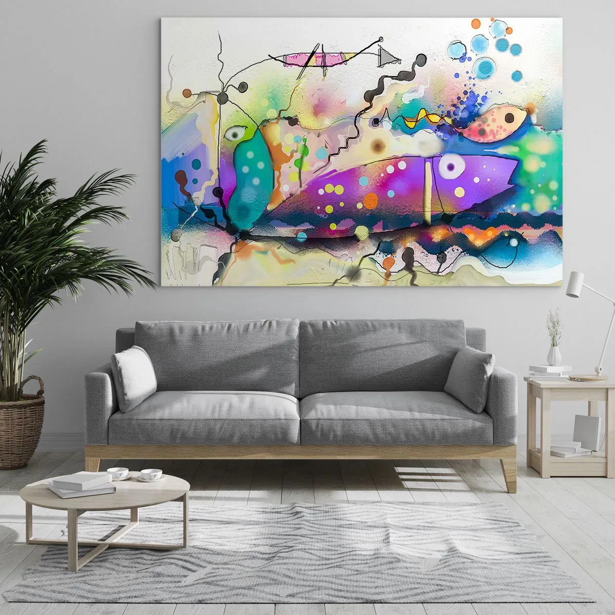 Üveg kép - Absztrakt kompozíció színes formákkal és vonalakkal - 70x50cm - Nincsenek szavak! - Modern fali dekoráció nappalihoz és hálószobához ARTTOR