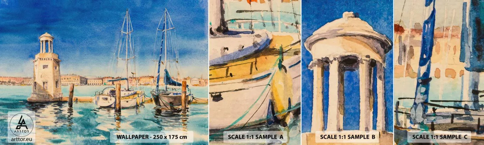 Fotótapéta Minta Standard Eco - Napos lagúna - Kikötő, Tájkép, Világítótorony - 100x30 cm