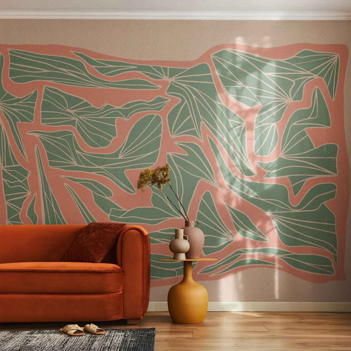 Fotótapéta Premium Canvas - A korall és a zöld közötti küzdelem - Boho, Pasztell, Darab - 400x280 cm