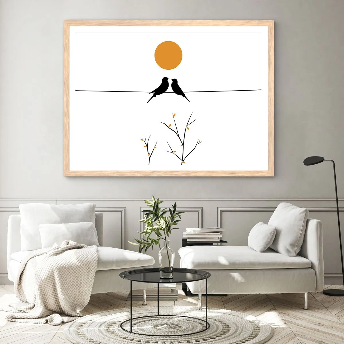 Poszter világos tölgy keretben - Fülemüle este - 100x70 cm