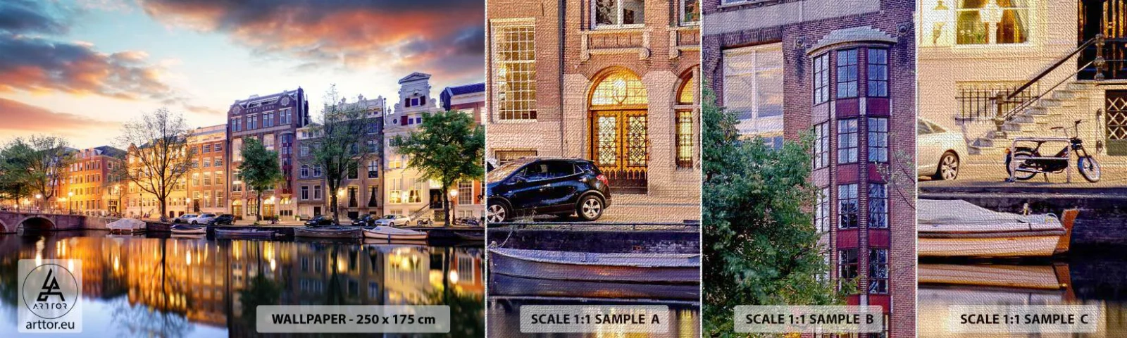 Fotótapéta Minta Premium Canvas - Visszafogott és derűs holland szépség - Város, Építészet, Amszterdam - 100x30 cm