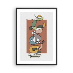 Poszter fehér keretben - Absztrakt geometrikus kompozíció organikus vonalakkal - 50x70cm - Absztrakció: színes kuszaság - Modern fali dekoráció nappalihoz és hálószobához ARTTOR