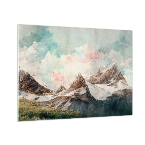 Üveg kép - Festői hegycsúcsok pasztellszínű égbolttal - 70x50cm - Sziklás pengék - Modern fali dekoráció nappalihoz és hálószobához ARTTOR