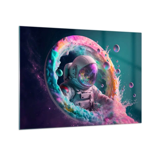 Üveg kép - Űrhajós színes űrben - 70x50cm - Csillagkapu - Modern fali dekoráció nappalihoz és hálószobához ARTTOR
