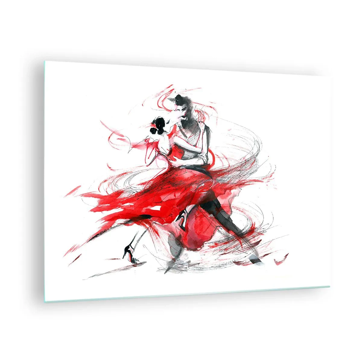 Üveg kép - Egy táncospár dinamikus akvarell táncban - 70x50cm - Tango - a szenvedély ritmusa - Modern fali dekoráció nappalihoz és hálószobához ARTTOR