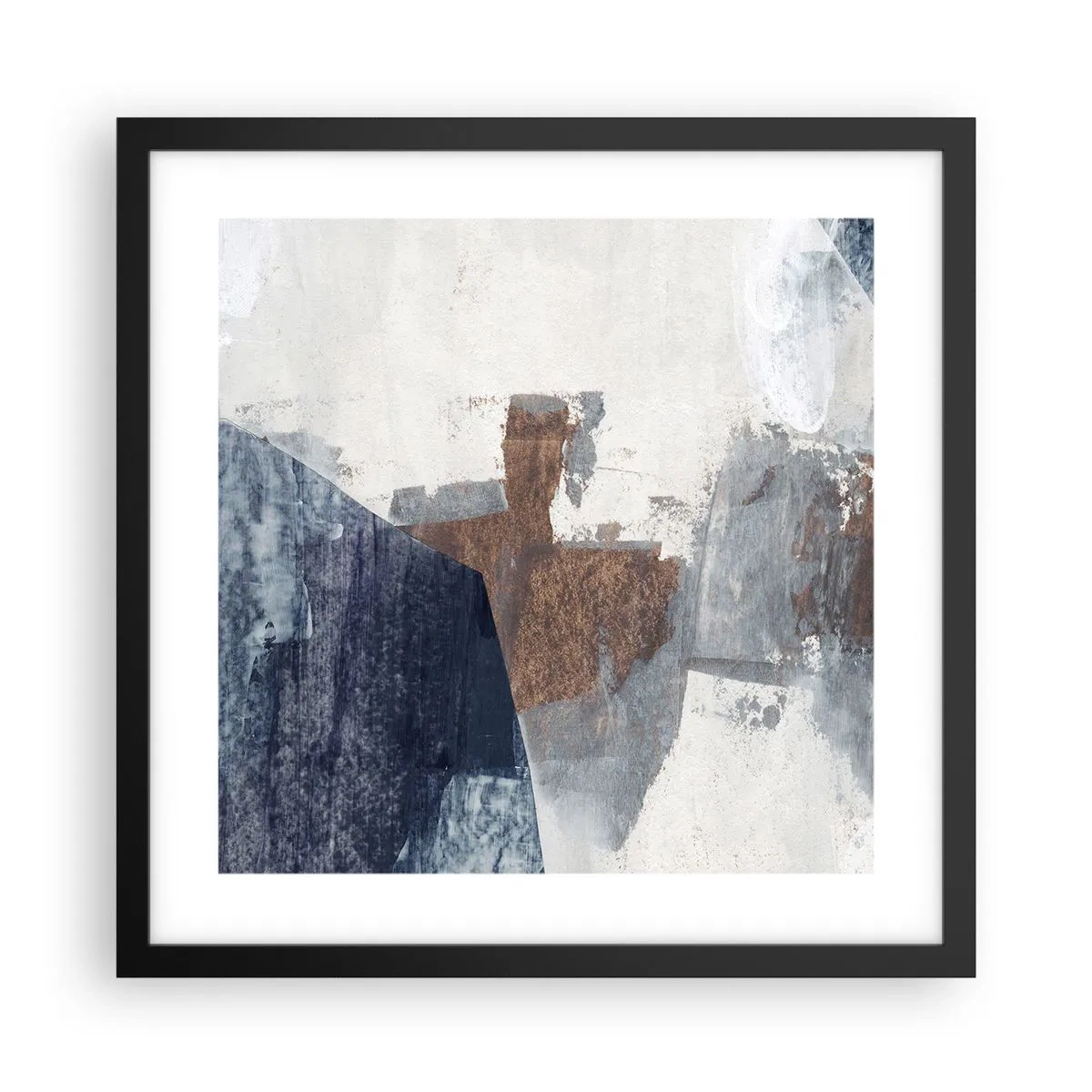 Poszter fehér keretben - Kékes barna formák - 40x40 cm