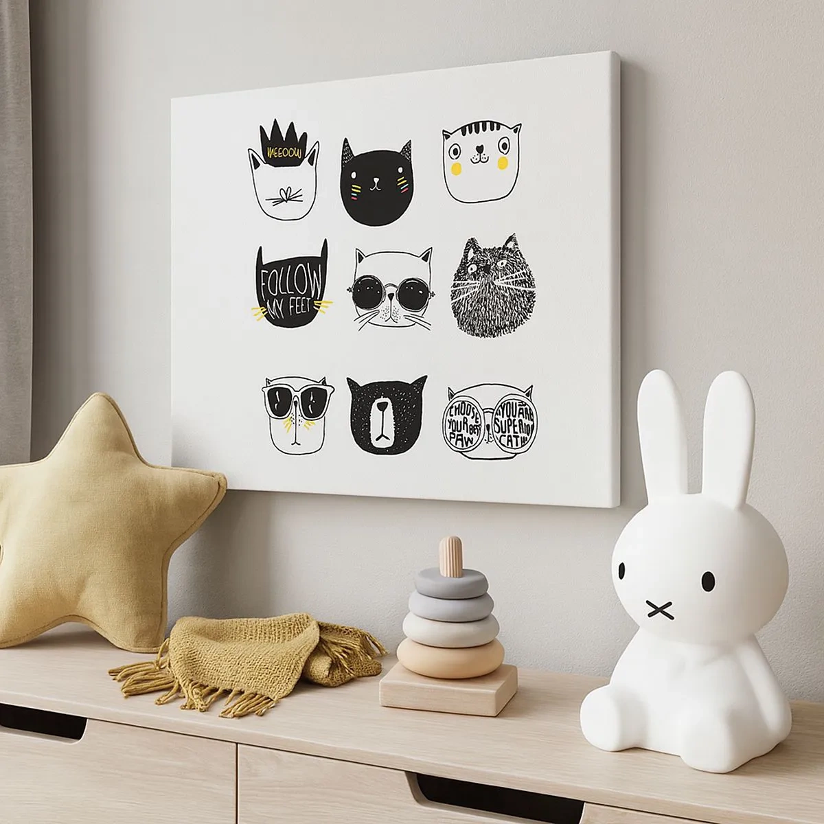 Vászonkép - Stílusos macska illusztrációk minimalista stílusban - 70x50cm - Mindenki más - Modern fali dekoráció nappalihoz és hálószobához ARTTOR