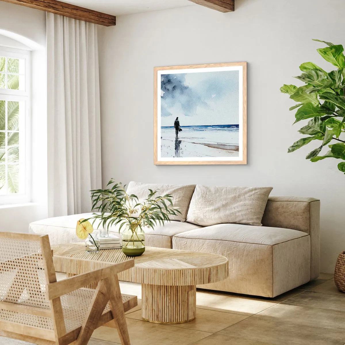 Poszter világos tölgy keretben - Beszélgetés a tengerrel - 60x60 cm