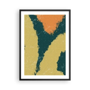Poszter fehér keretben - Absztrakt színes foltok zöld és narancssárga árnyalatokban - 50x70cm - Absztrakció - lassú mozgás - Modern fali dekoráció nappalihoz és hálószobához ARTTOR