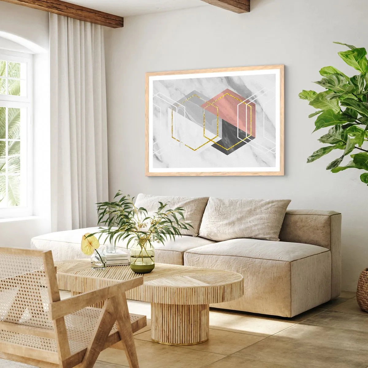 Poszter világos tölgy keretben - Lánc kompozíciója - 100x70 cm