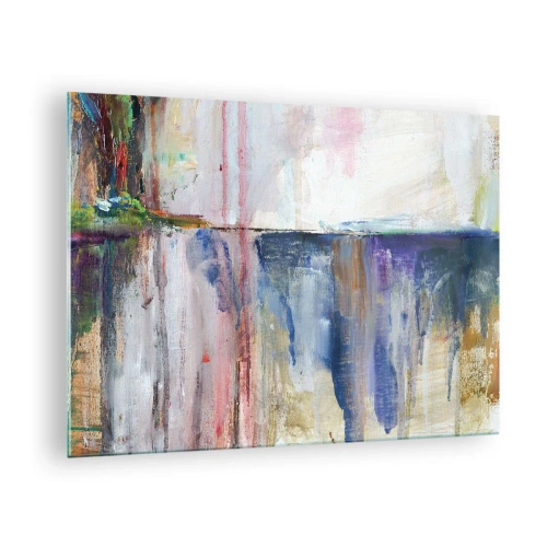 Üveg kép - Színes absztrakció dinamikus festékcsíkokkal és textúrákkal. - 70x50cm - Színes benyomások és társítások - Modern fali dekoráció nappalihoz és hálószobához ARTTOR
