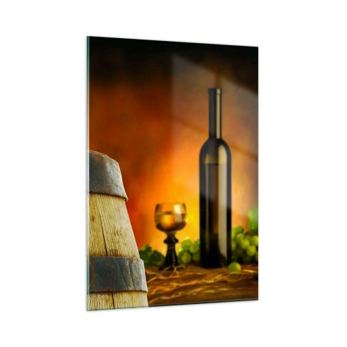 Üveg kép - Csendélet egy üveg borral és egy szőlő fürttel - 50x70 cm