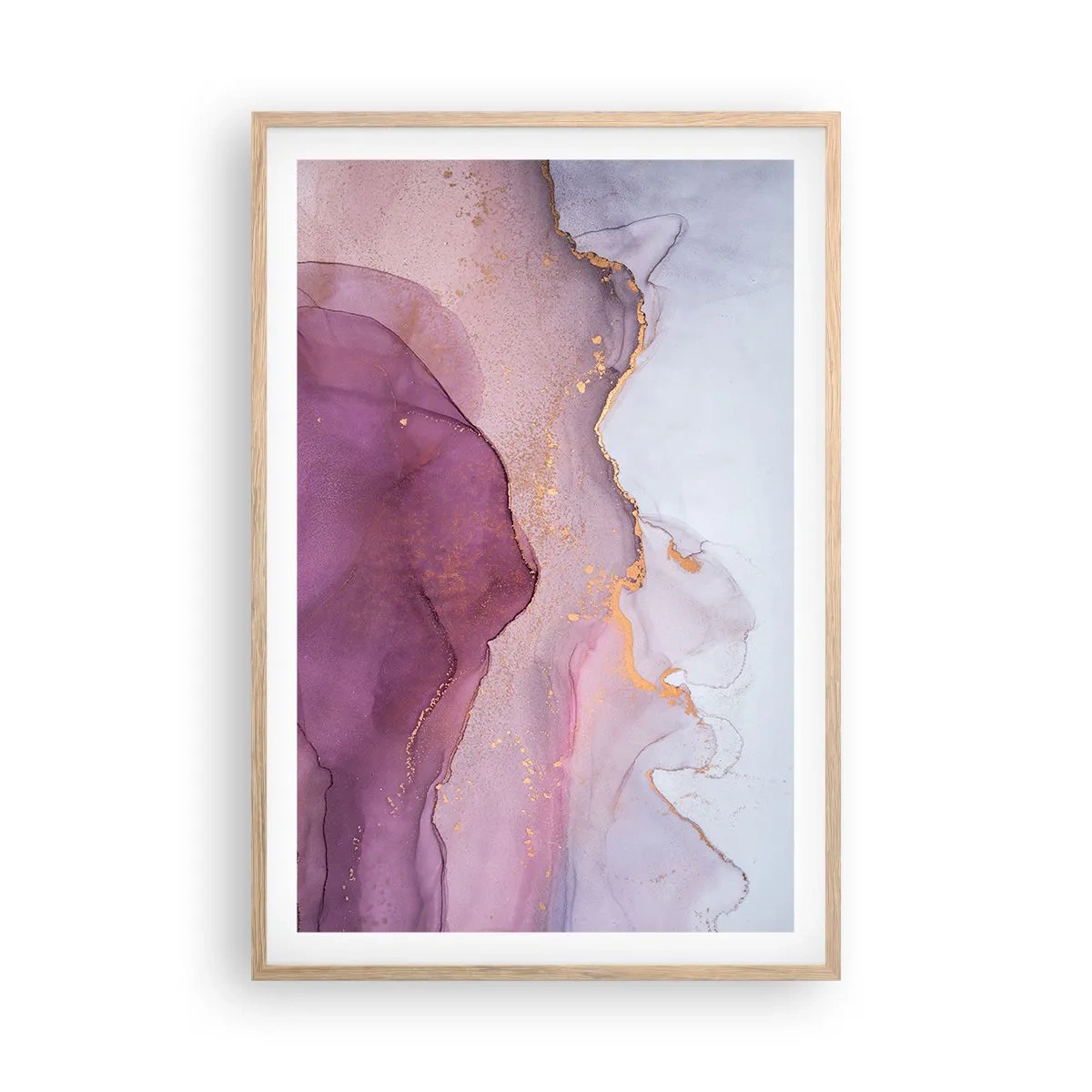 Poszter világos tölgy keretben - Lila és orgonaszínű hullámok - 61x91 cm
