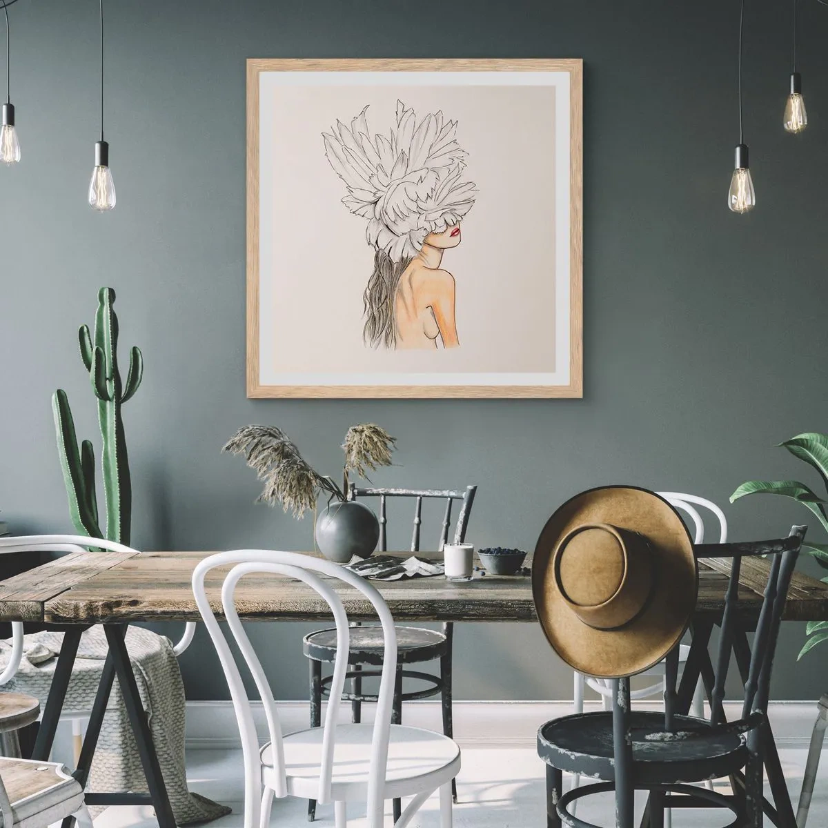 Poszter világos tölgy keretben - Koronás szépség - 40x40 cm