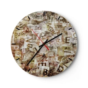 Falióra, Óra - Absztrakt kompozíció bézs és barna árnyalatú betűkkel - 30x30cm - Betűkkel egyesítem a fecsegést - Modern fali dekoráció nappalihoz, konyhához és hálószobához ARTTOR