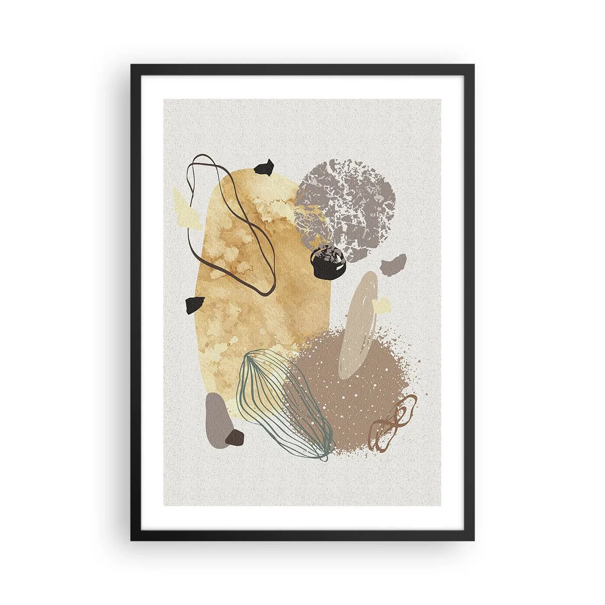 Poszter fehér keretben - Absztrakt kompozíció természetes árnyalatokban - 50x70cm - Alkalmazott plumkológia - Modern fali dekoráció nappalihoz és hálószobához ARTTOR