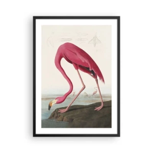 Poszter fehér keretben - Rózsaszín flamingó a természeti táj hátterében - 50x70cm - Csodálatos teremtmény - Modern fali dekoráció nappalihoz és hálószobához ARTTOR