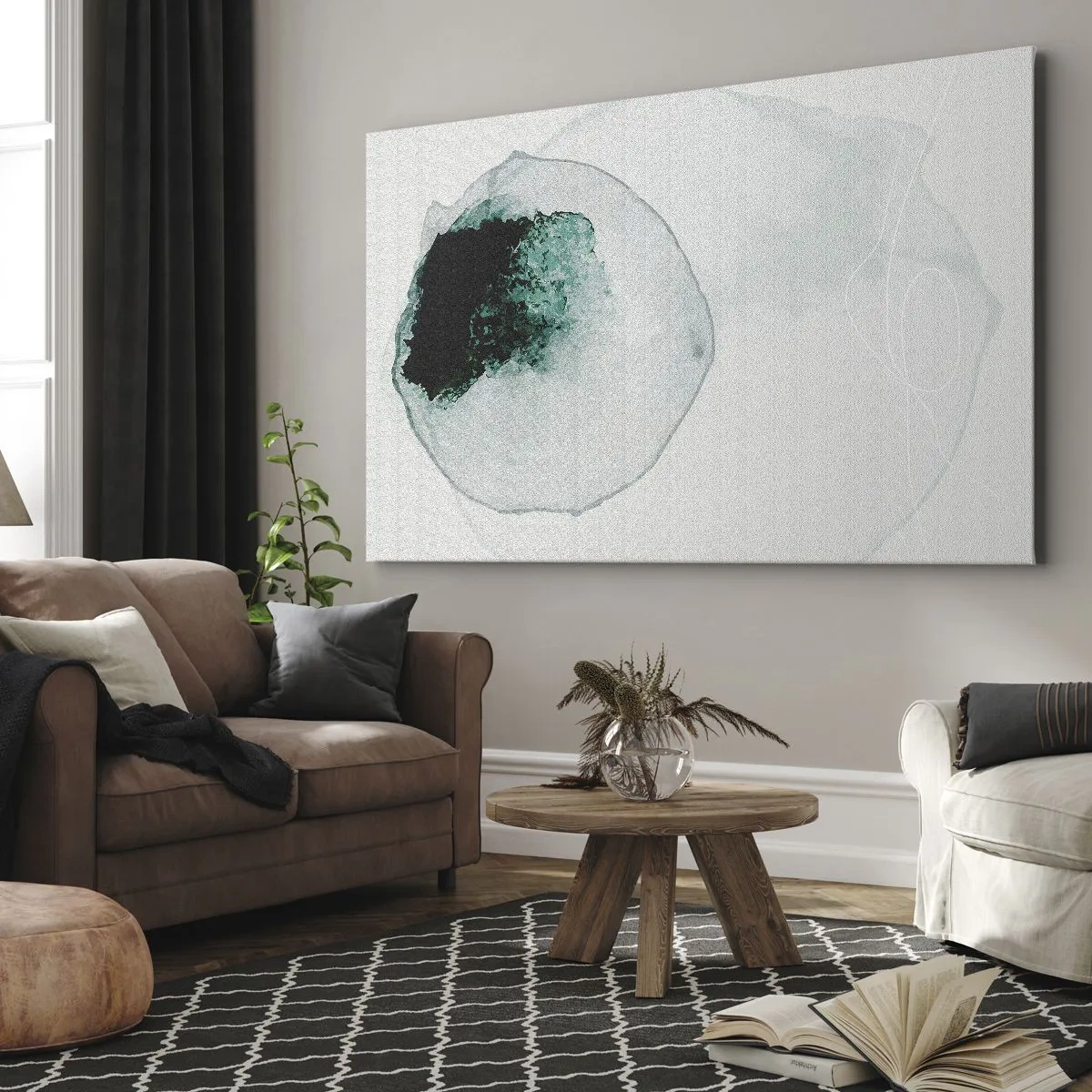 Vászonkép - Absztrakt vízcsepp zöld és fekete árnyalatokkal - 70x50cm - Egy vízcseppben - Modern fali dekoráció nappalihoz és hálószobához ARTTOR