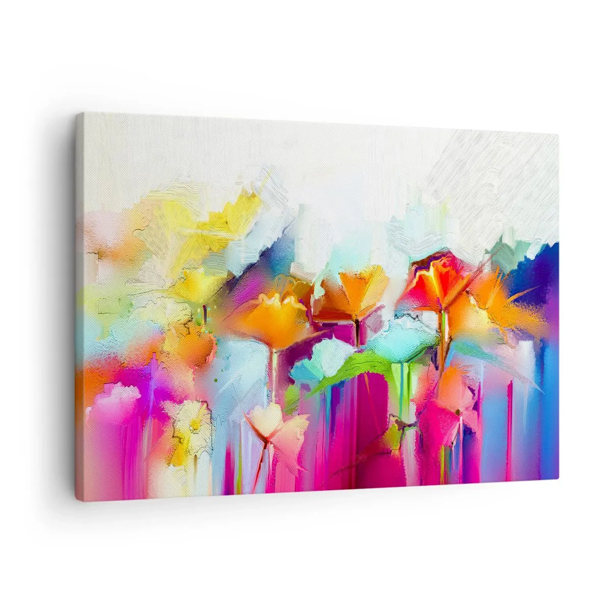 Vászonkép - Absztrakt színes virágok világos háttéren - 70x50cm - Kivirágzott a szivárvány - Modern fali dekoráció nappalihoz és hálószobához ARTTOR