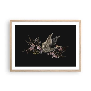 Poszter világos tölgy keretben - Egzotikus hímzett madár - 70x50 cm