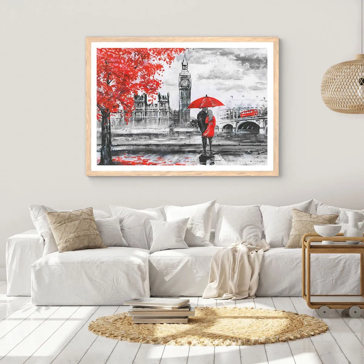 Poszter világos tölgy keretben - Szerelmesek Londonban - 40x30 cm