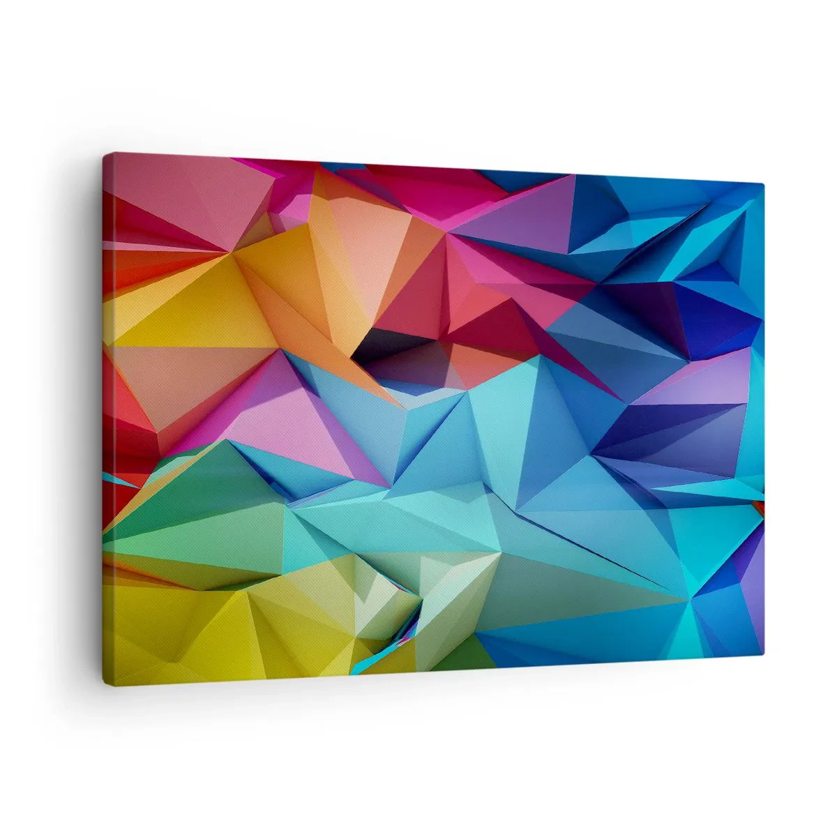 Vászonkép - Színes geometrikus absztrakció élénk színekben - 70x50cm - Szivárvány origami - Modern fali dekoráció nappalihoz és hálószobához ARTTOR