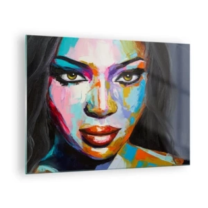 Üveg kép - Egy színes portré egy nőről jellegzetes stílusban - 70x50cm - Lehetetlen levenni a tekintetet - Modern fali dekoráció nappalihoz és hálószobához ARTTOR