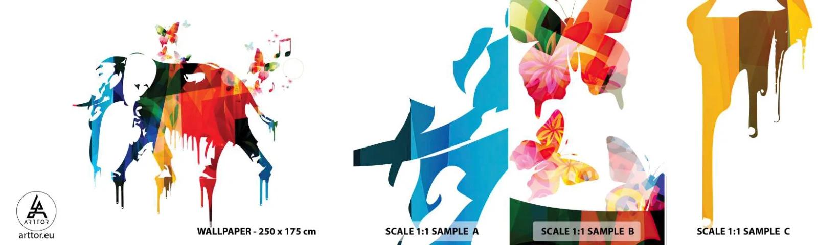 Fotótapéta Minta Standard Eco - Bárki tud táncolni - Absztrakció, Elefánt, Pillangó - 100x30 cm