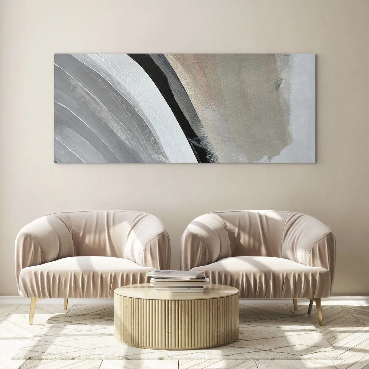 Üveg kép - Kompozíció: a fekete és szürke íve - 100x40 cm
