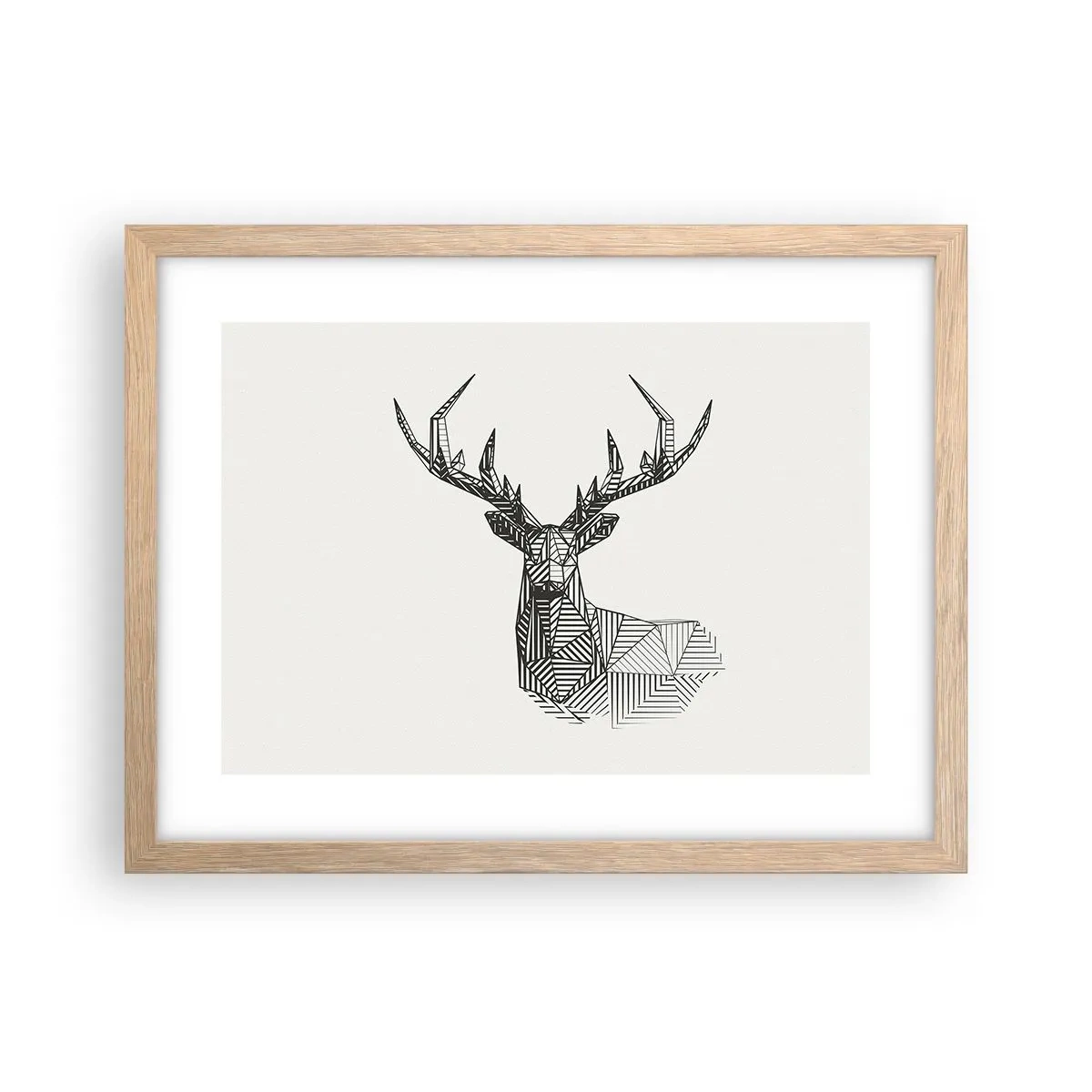 Poszter világos tölgy keretben - Szarvas kubista stílusban - 40x30 cm