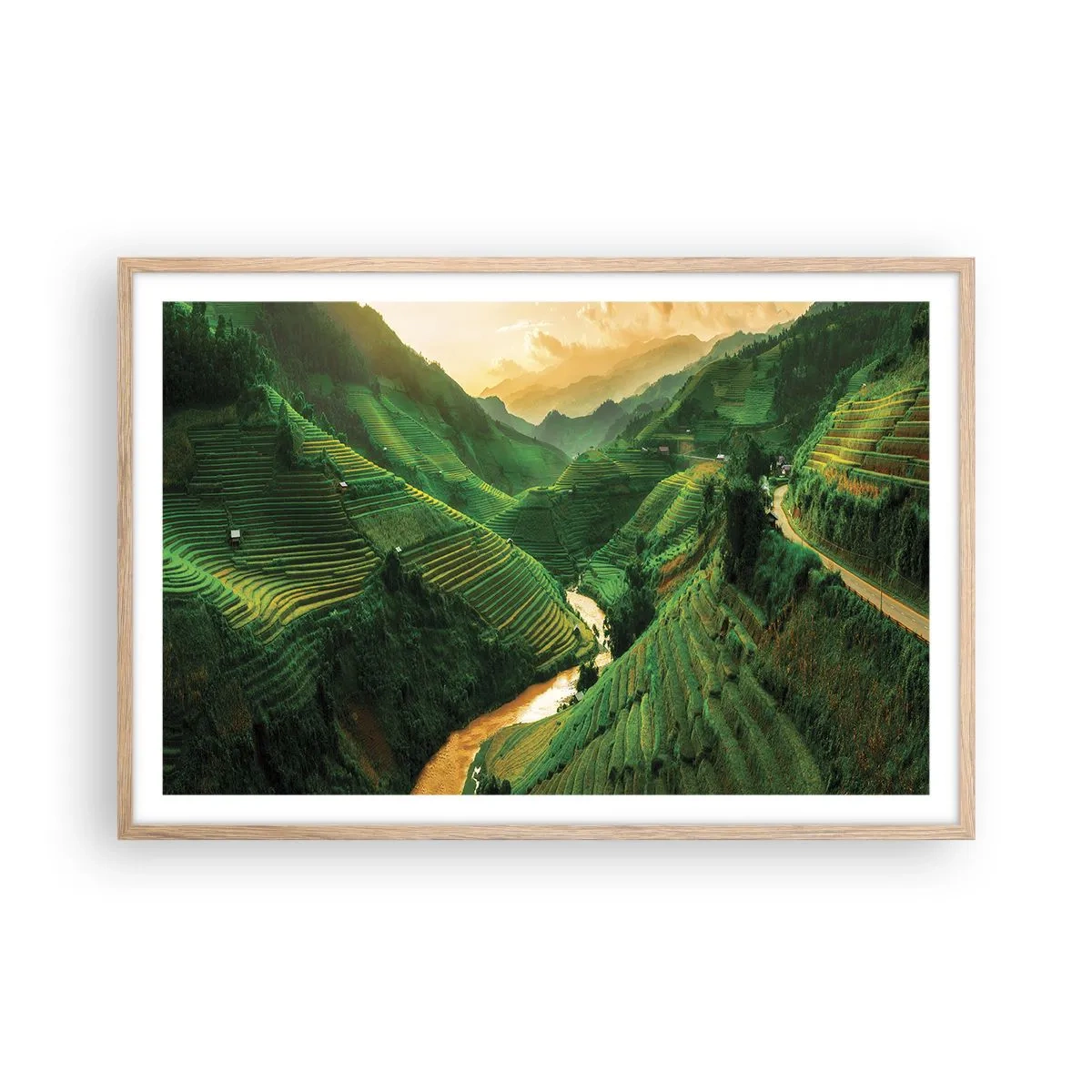 Poszter világos tölgy keretben - Vietnámi völgy - 91x61 cm