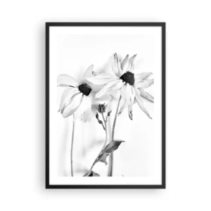 Poszter fehér keretben - Fekete-fehér virágok minimalista stílusban, világos háttér előtt - 50x70cm - Senki sem akar egyedül lenni - Modern fali dekoráció nappalihoz és hálószobához ARTTOR
