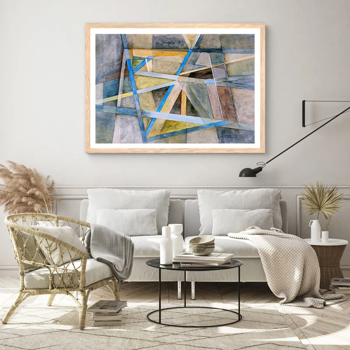 Poszter világos tölgy keretben - Egyenesen vagy átlósan? - 100x70 cm