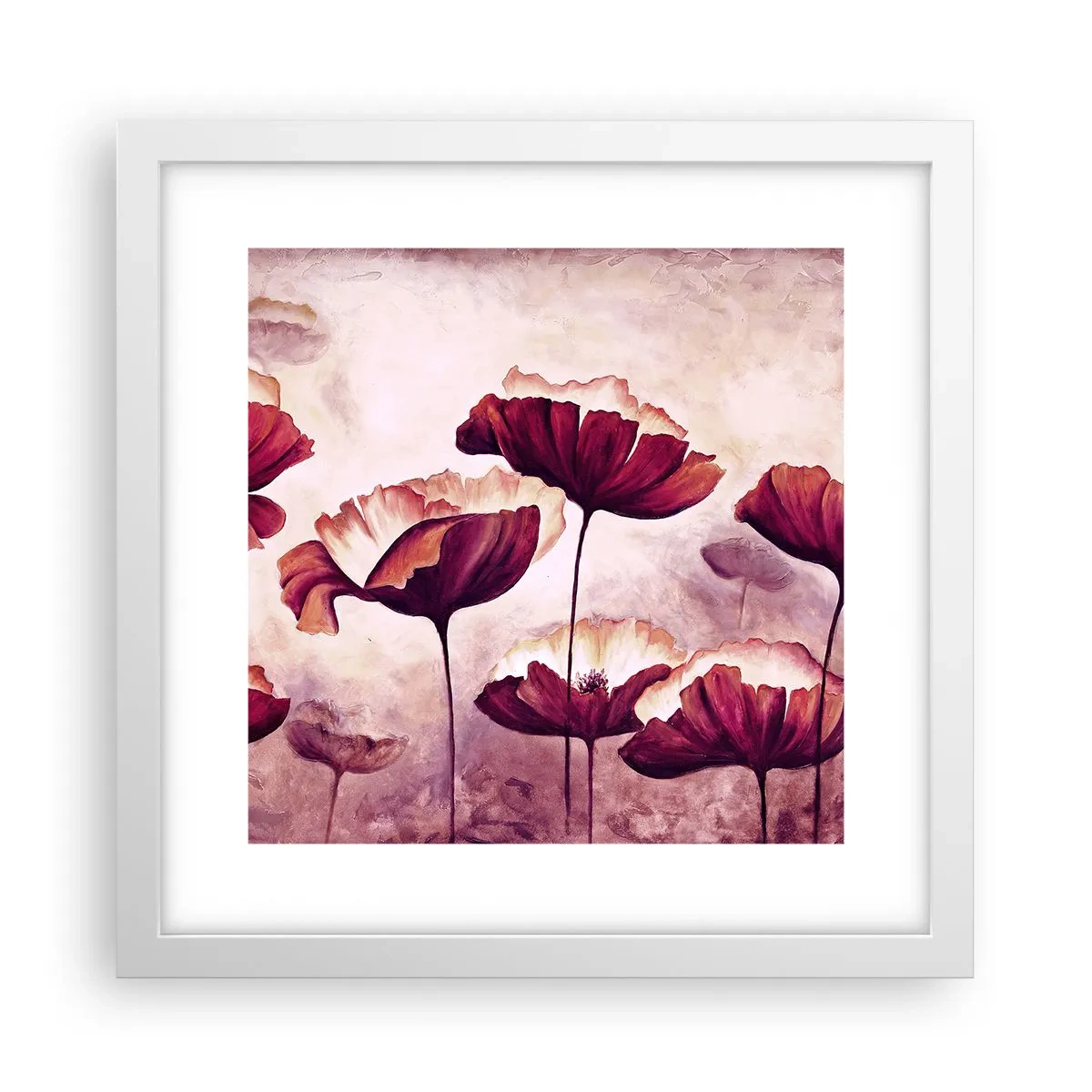 Poszter fekete keretben - Piros és fehér szirom - 30x30 cm