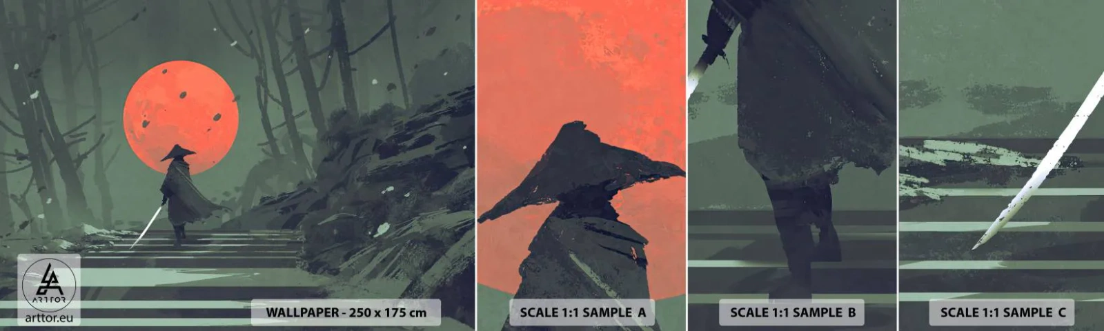 Fotótapéta Minta Öntapadós Deluxe Sticker - Vörös hold harcosa - Absztrakció, Fantázia, Harcos - 100x30 cm