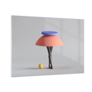 Üveg kép - Egy szürreális figura geometrikus formákból és lábakból - 70x50cm - Szürreális kompozíció - Modern fali dekoráció nappalihoz és hálószobához ARTTOR