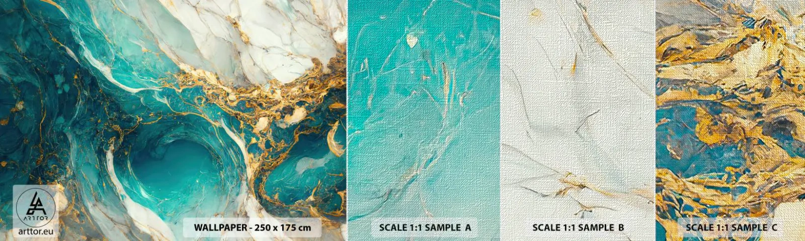 Fotótapéta Minta Premium Canvas - Kompozíció aranyvénákkal - Absztrakció, Üveggolyó, Kő - 100x30 cm