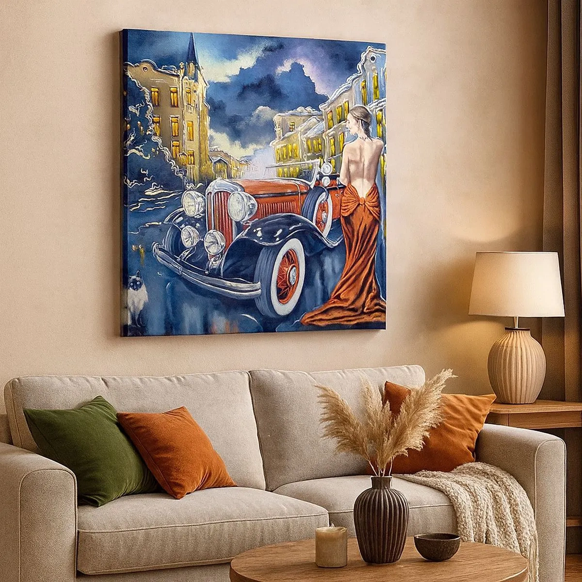 Vászonkép - Noktürn kékben és korallban - 30x30 cm