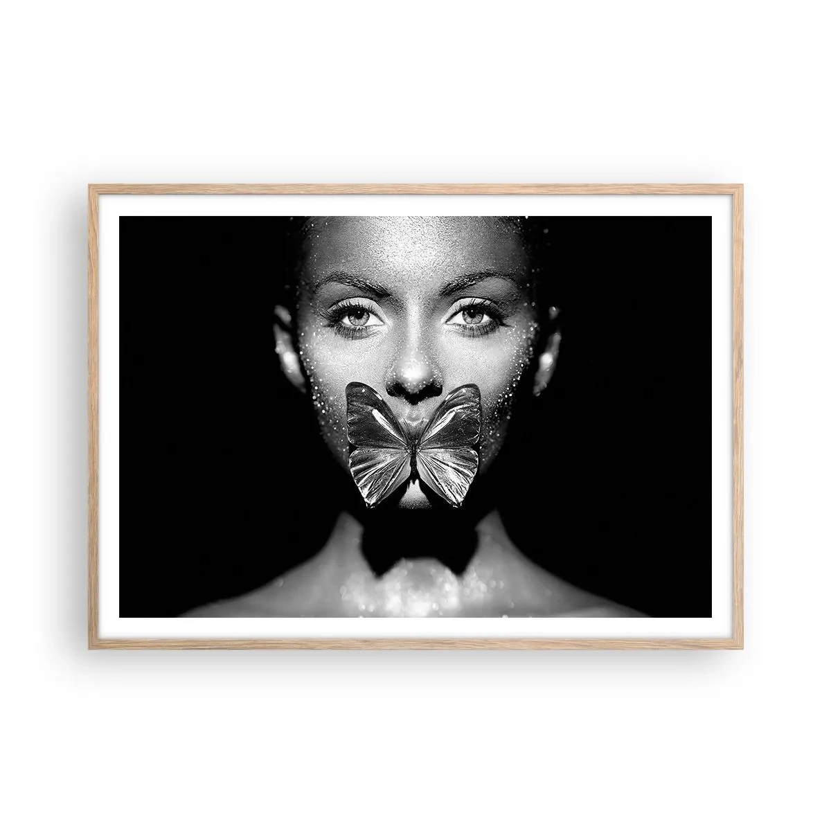 Poszter világos tölgy keretben - Pillangó csókja - 100x70 cm