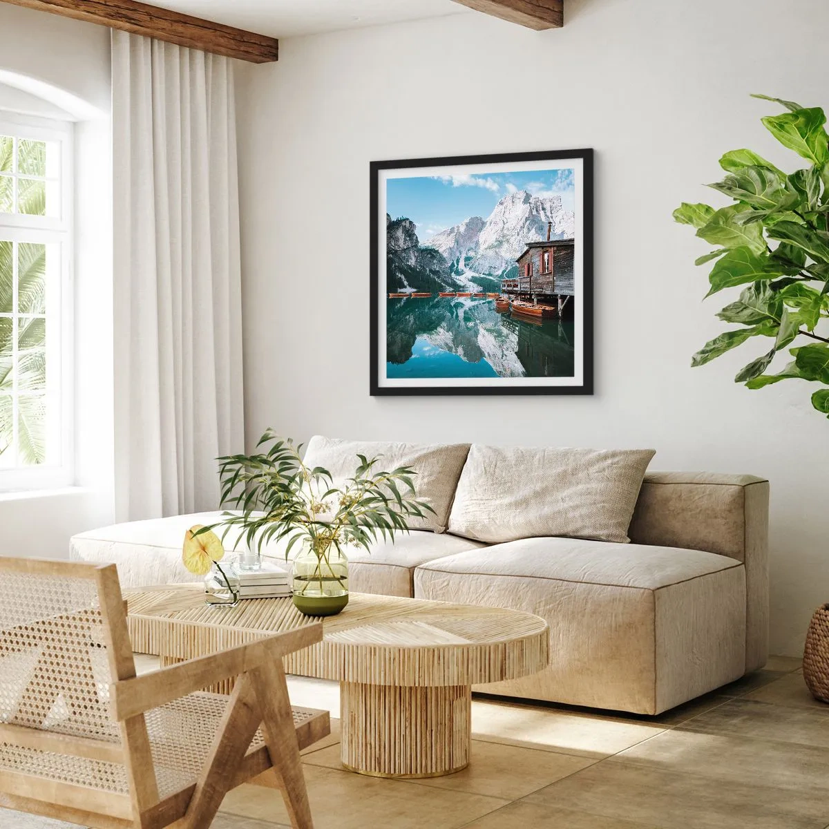 Poszter fehér keretben - Kristályos hegyi reggel - 40x40 cm